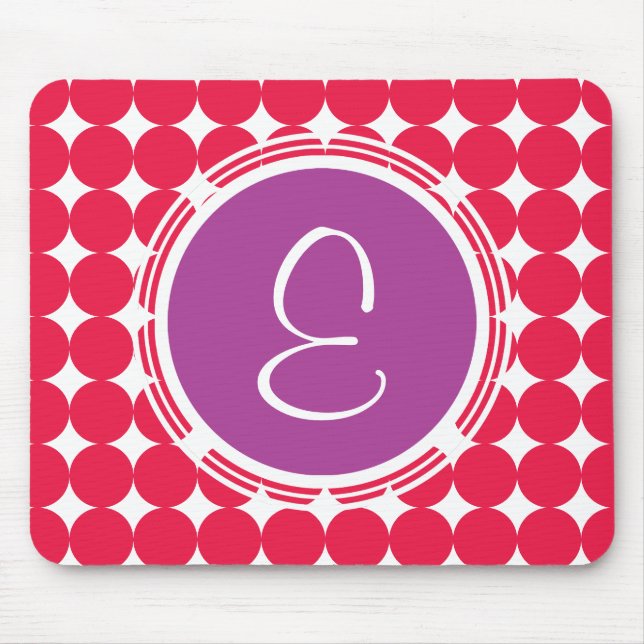Purple & Red Polka Dot Monogram Mouse Pad (Front)