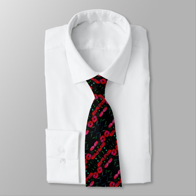 Purple Red Poppy Art - Choose / Add Your Colour Tie (Tied)