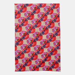 Purple Red Retro Pattern Flower Bees Kitchen Towel