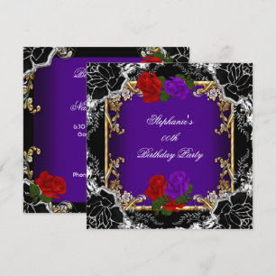 Purple Red Rose Gold Black Birthday Party Invitation