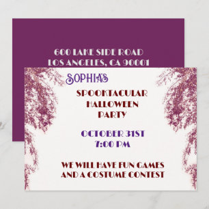 Purple Red Tree Elegant Gothic Halloween Invitation