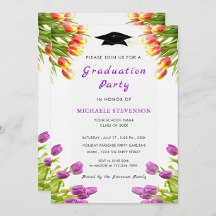 Purple Red Tulips Graduation Party Invitation