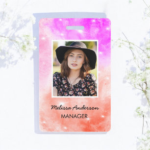 Purple Red Watercolor Staff Photo ID Badge