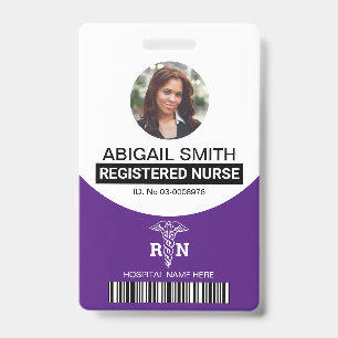 Purple Registered nurse caduceus photo template Badge