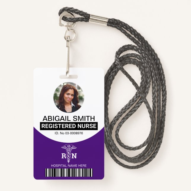 Purple Registered nurse caduceus photo template Badge (Front with Lanyard)