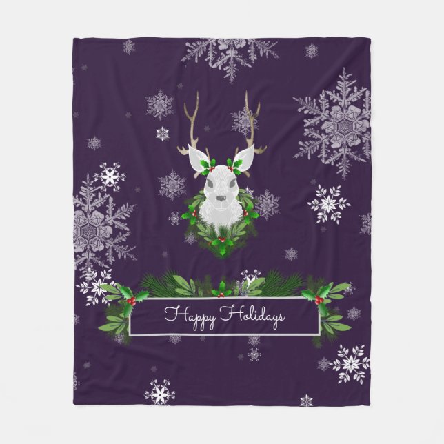 Purple Reindeer Fleece Blanket (Front)