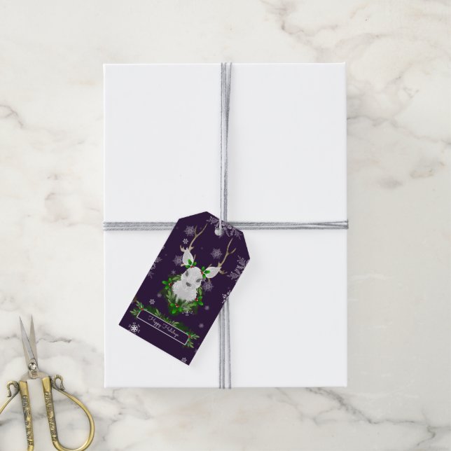 Purple Reindeer Gift Tag (With Twine)