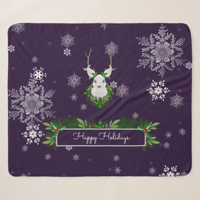Purple Reindeer Sherpa Blanket (Front (Horizontal))