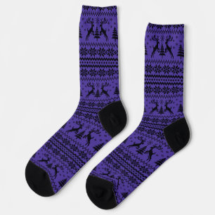Purple Reindeer Sweater Looking Christmas  Socks