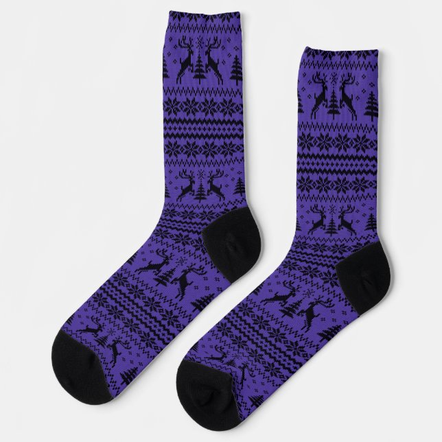 Purple Reindeer Sweater Looking Christmas  Socks (Left)