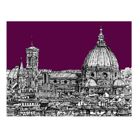 Purple renaissance drawing postcard