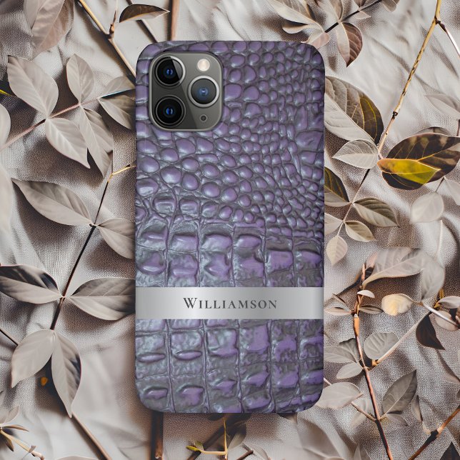Purple Reptile Digital Leather Silver Metal Case-Mate iPhone Case (Creator Uploaded)