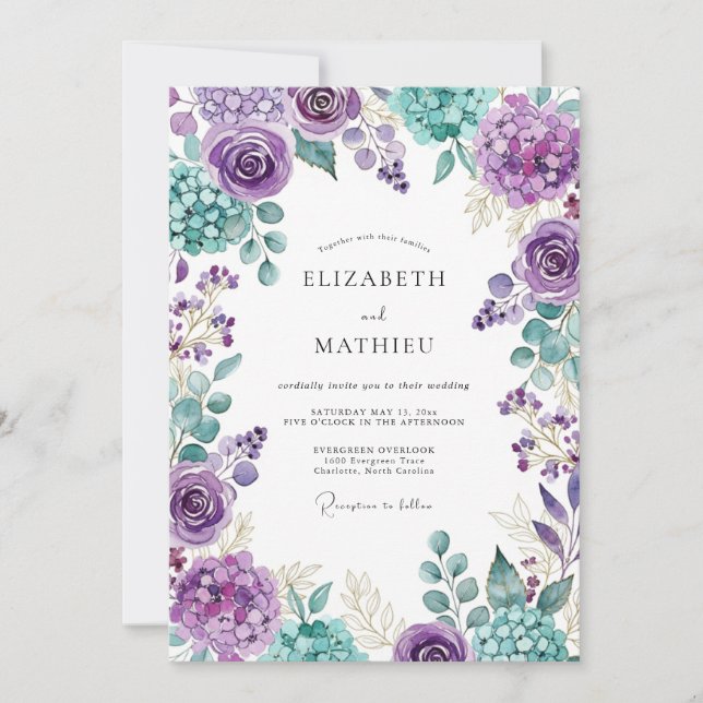 Purple Resplendent Botanical Wedding Invitation (Front)