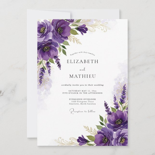 Purple Resplendent Spring Wedding Invitation (Front)