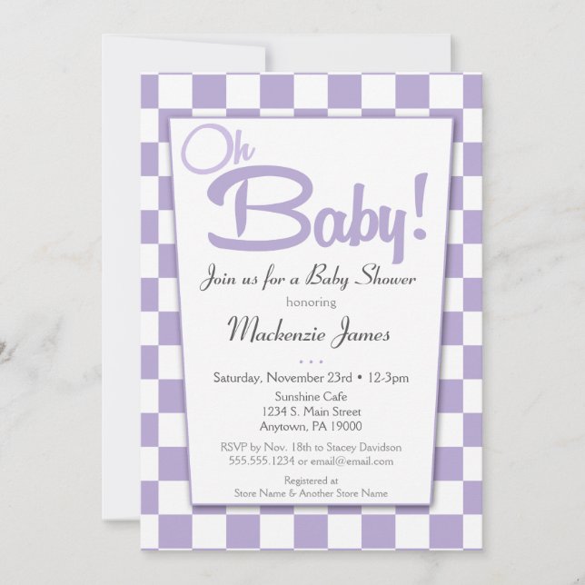 Purple Retro 50s Diner Baby Shower Invitation (Front)