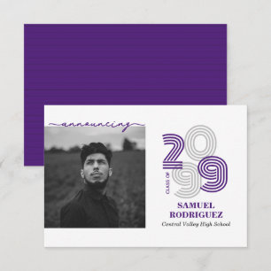 Purple Retro Big Numbers Class of Photo Invitation