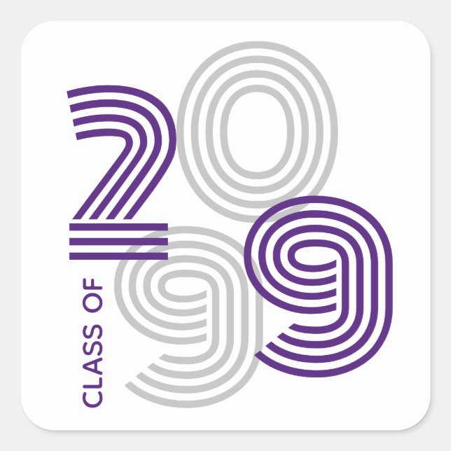 Purple Retro Big Numbers Class of Square Sticker (Front)