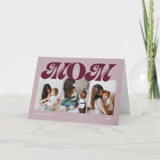 Purple Retro Bold Mom 4 Photo Collage Mother's Day Card