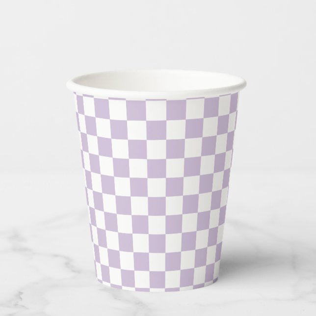 purple Retro Chequered birthday Paper Cups (Front)