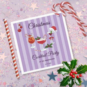 Purple Retro Christmas Cocktail Holiday Party  Napkin