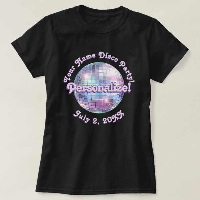 Purple Retro Disco Ball PERSONALIZED T-Shirt (Design Front)