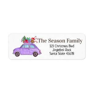 Purple Retro Fiat 500 with Christmas Gifts