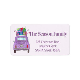 Purple Retro Fiat 500 with Christmas Gifts Label