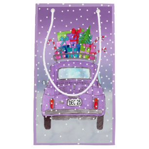 Purple Retro Fiat 500  with Christmas Gifts Small Gift Bag