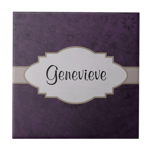 Purple Retro Floral Abstract Nameplate Tile (Front)