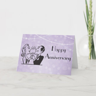 Purple Retro Glitter Lights Couple Toasting Card