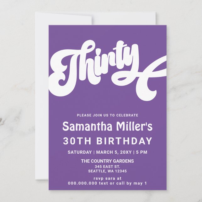 Purple Retro Groovy 30th Birthday Party Invitation (Front)