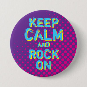Purple Retro Halftone Keep Calm and Rock On Button