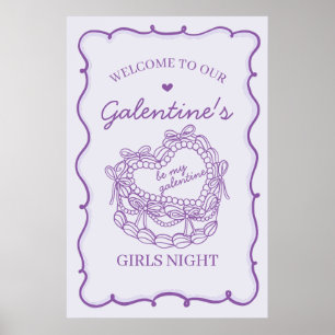 Purple Retro Heart Coquette Cake Galentine Welcome Poster