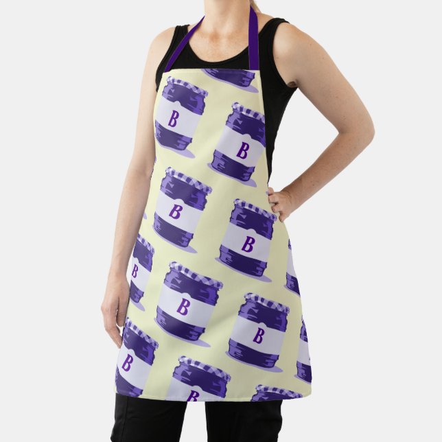 Purple Retro Jelly Jar Pattern with Monogram Apron (Insitu)