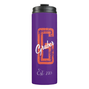 Purple Retro Minimalist Modern Monogram Name Thermal Tumbler
