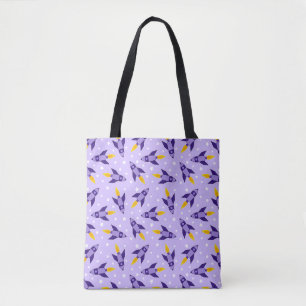 Purple Retro Rocket Pattern Tote Bag