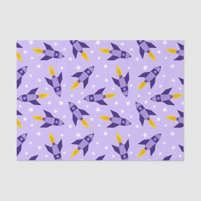 Purple Retro Rocket Tissue Paper (Front)