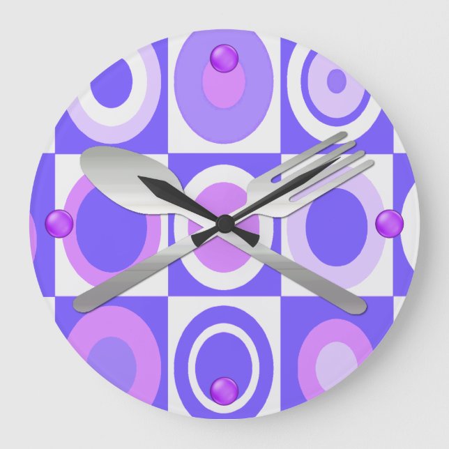 Purple Retro Style Kitchen Wall Clock (Front)