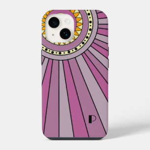 Purple Retro sun rays Custom monogram letter iPhone 14 Case