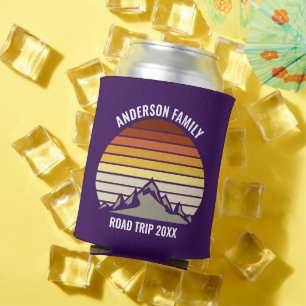 Purple Retro Sunset Mountain Custom Can Cooler