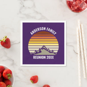 Purple Retro Sunset Mountain Custom Party Napkin