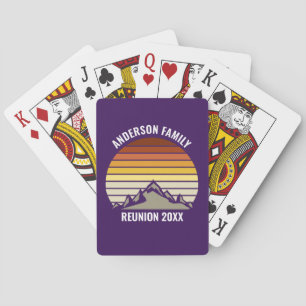 Purple Retro Sunset Mountain Personalized Playing Cards