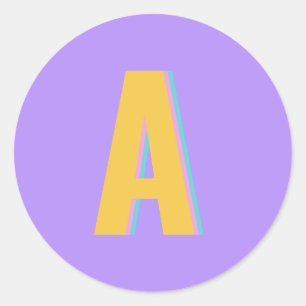 Purple Retro Typography Monogram Initial  Classic Round Sticker
