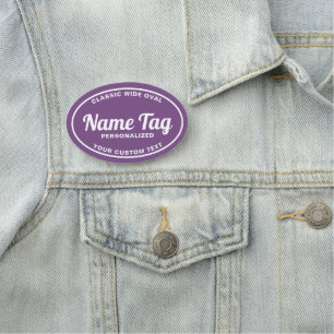 Purple Retro Wide Oval Classic Name Tag