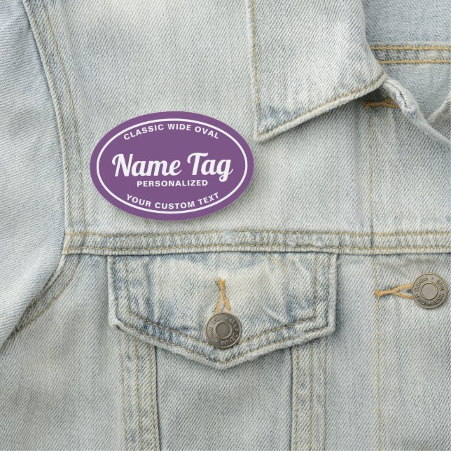 Purple Retro Wide Oval Classic Name Tag (In Situ)