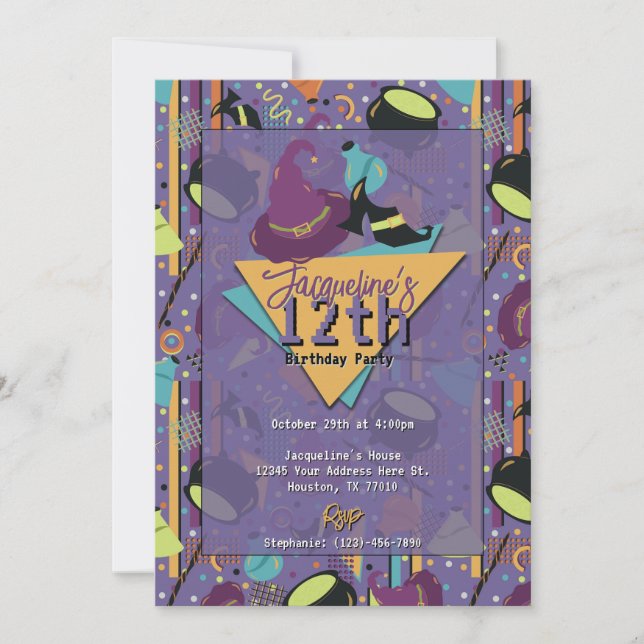 Purple Retro Witchy Halloween Invitation Anniversa (Devant)