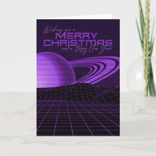 Purple Retrowave Christmas Card