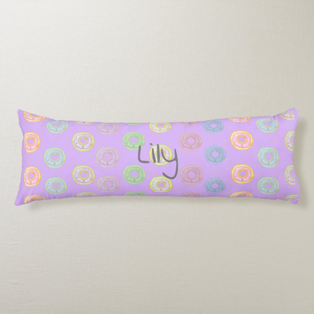 Purple Reversible Custom Name Doughnut Body Pillow (Front)