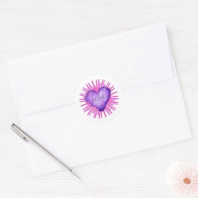 Purple Revolution with LOVE Classic Round Sticker (Envelope)
