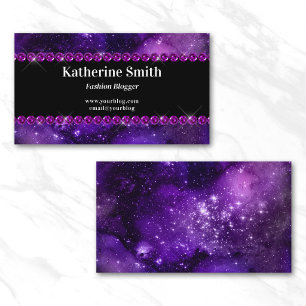 Purple Rhinestone Celestial Watercolor Business Card